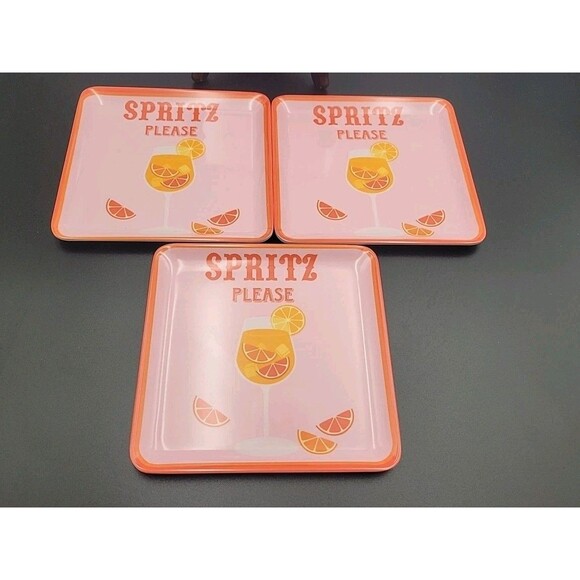 C&C California Home  4 Appetizer Plates SPRITZ PLEASE Square Melamine Cocktails - Picture 4 of 8